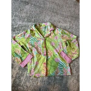 Lilly Pulizter Vintage Cotton Pink Green Floral Pajama PJ Botanical Garden Top S